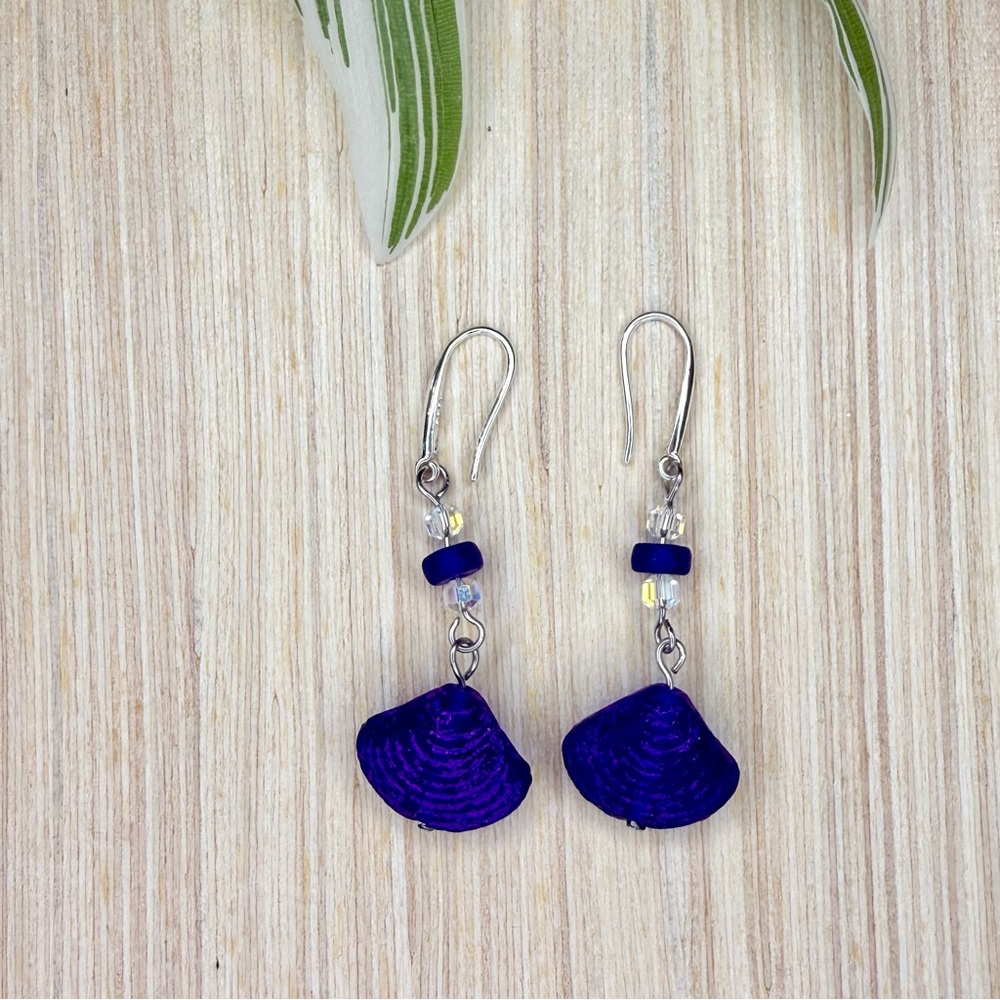 Midnight Tide Purple Shell Earrings | Artisan Handmade Dangles | Sterling Silver